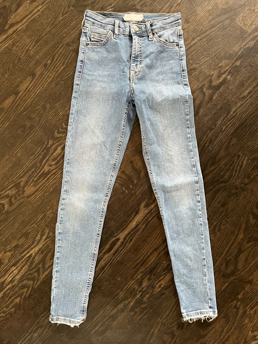 Topshop Jamie Light Blue Skinny High-Rise Frayed Hem Denim Jeans Size 24x32
